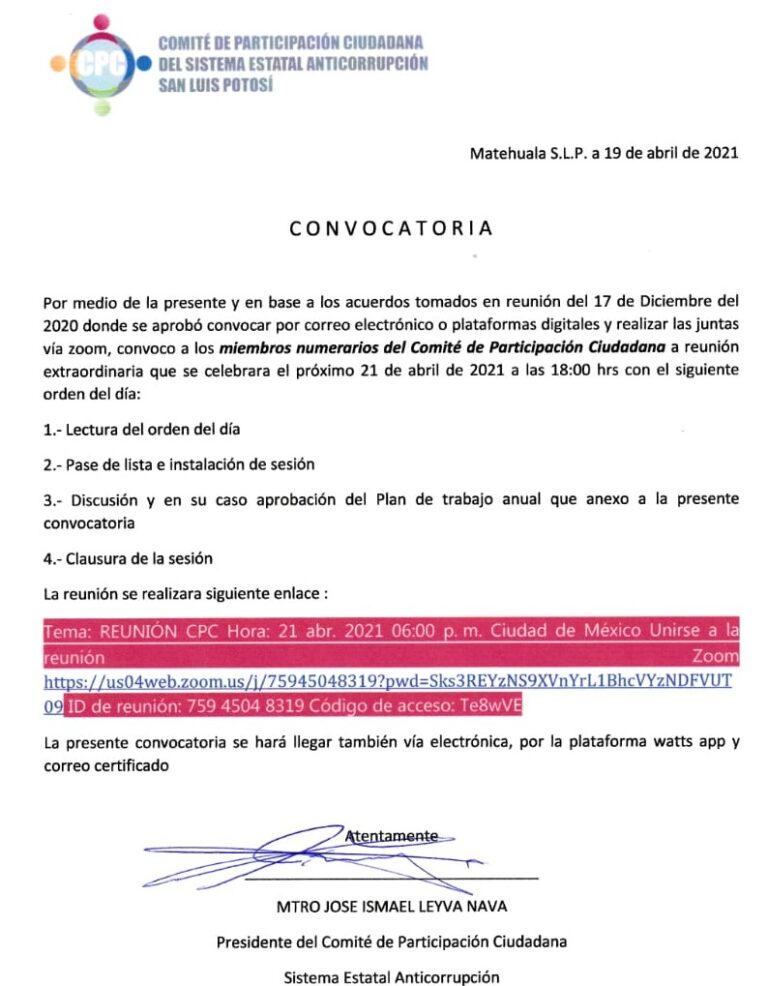 CONVOCATORIA COMITÉ 21ABRIL2021